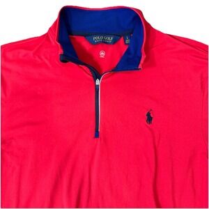 Polo Golf Red 1/4 Zip Pullover Jacket‎ Men's L Lightweight Moisture-Wicking Pony